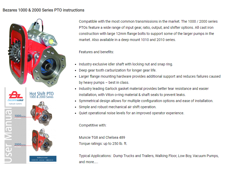 New product page for 1000 and 2000 Series PTO family Bezares SA
