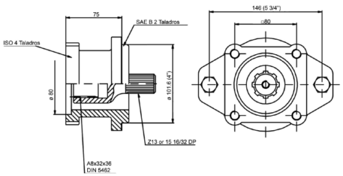 708304 – SAE “B” (2 Bolt) to ISO (4 Bolt) adapter